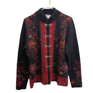 Vtg Northstyle Women M Floral Sweater Red Black Nordic Alpaca NWOT Metal Clasp